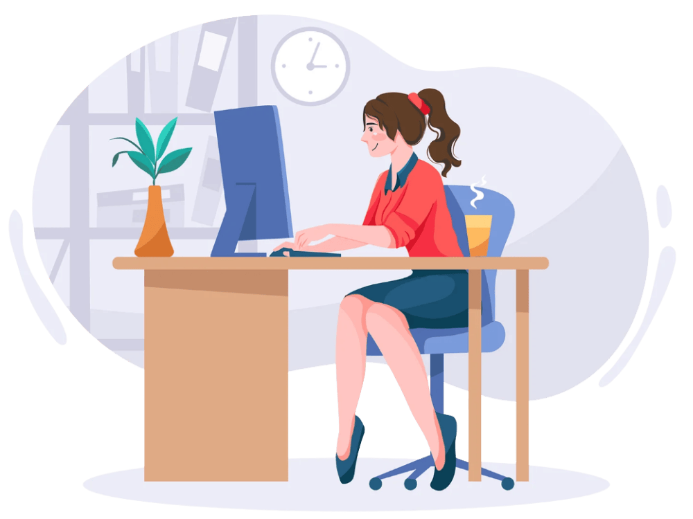 Girl Behind a Computer Working