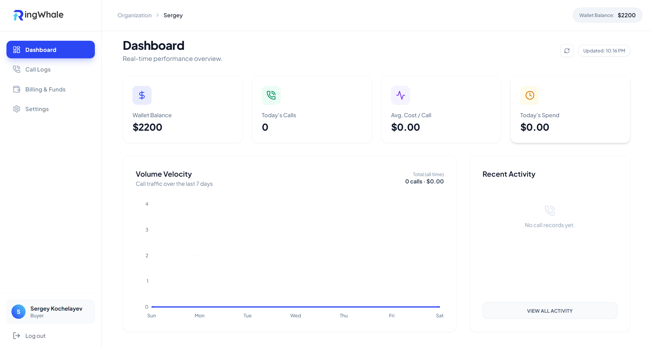 Ringwhale - Retreaver Partner Call Tracking Screen shot of a new account